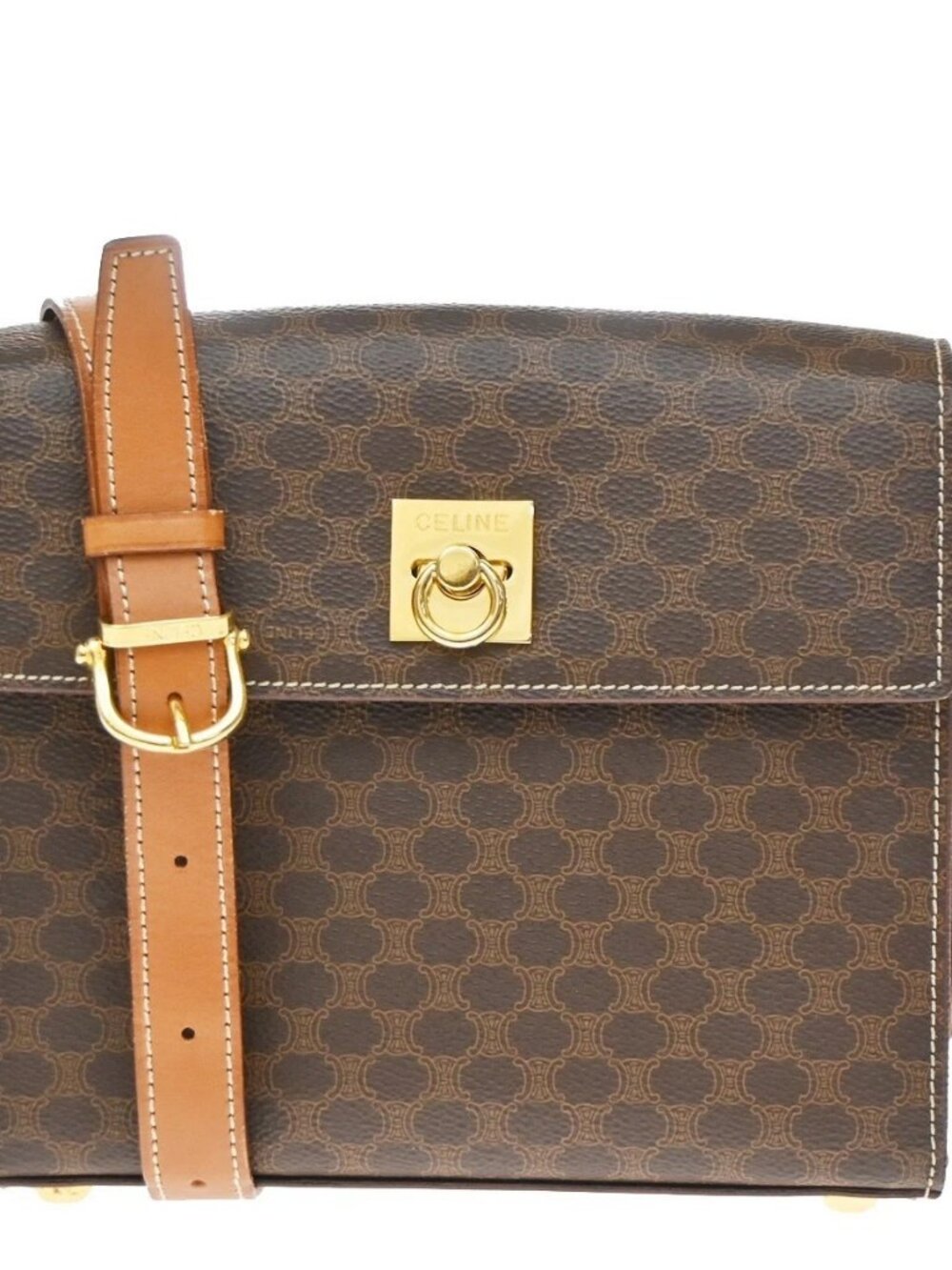 CELINE Logo Macadam Pattern Shoulder Bag PVC Leather Brown GHW Italy 38KD729